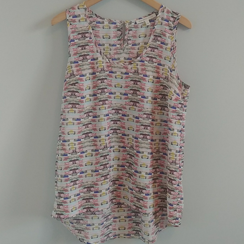 Daniel Rainn Art Deco Pleated Scoop Neck Sleeveless High low Mulitcolored Top